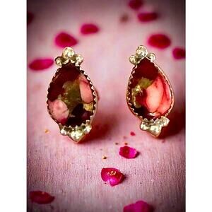 Stunning Red Rose Dahlia Teardrop Stud Earrings 1” long